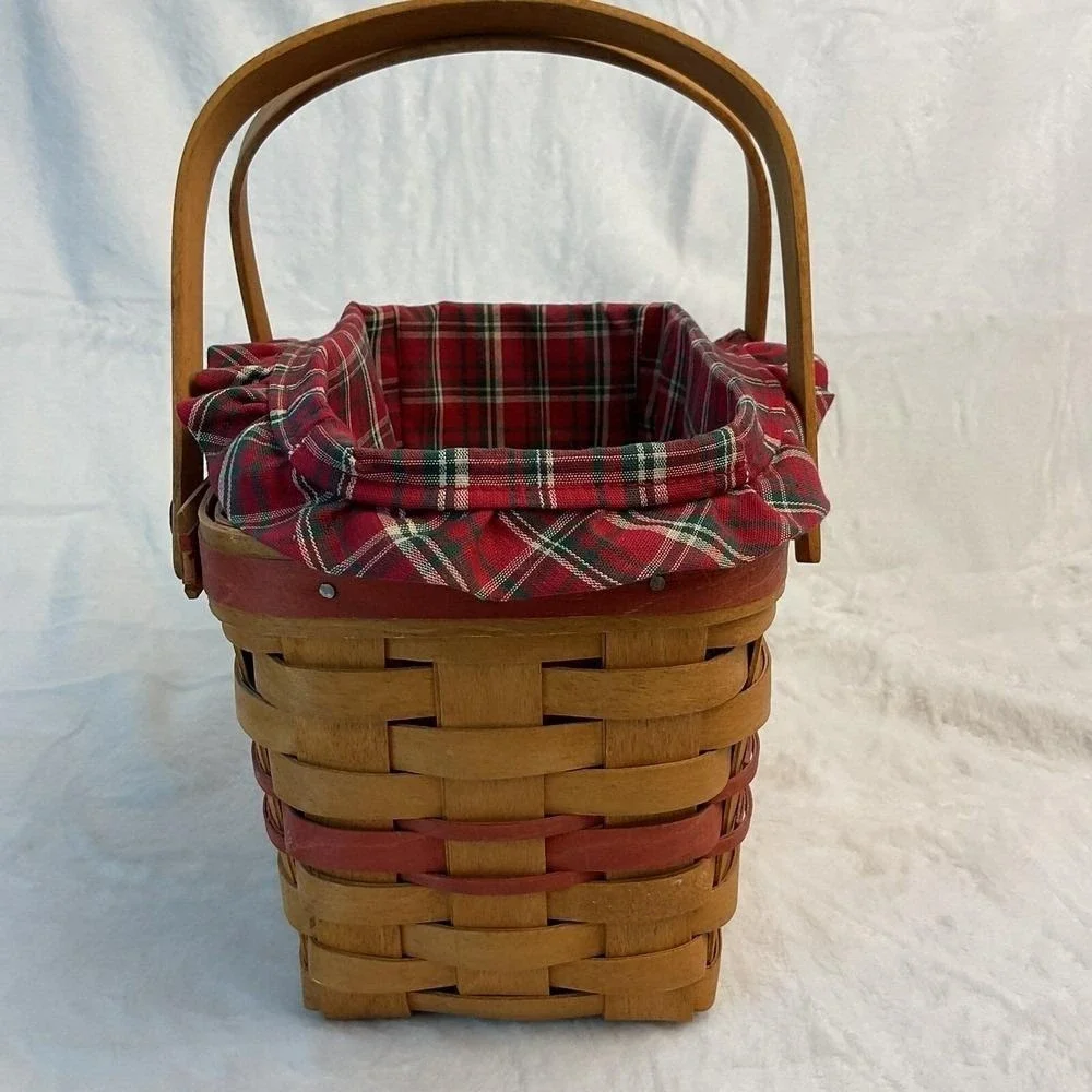1992 Longaberger Season's Greetings Basket Christmas Plaid Liner Holiday Decor